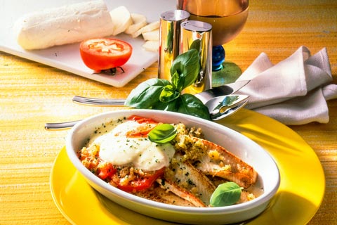 Mittagessen - Seezunge mit Tomaten und Mozzarella