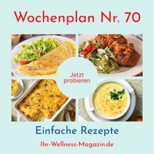 Wochenplan Nr. 70: Rezepte für Schinken-Käse-Auflauf, Paprika-Waffeln mit Pilzen, Omelett mit Salat ...
