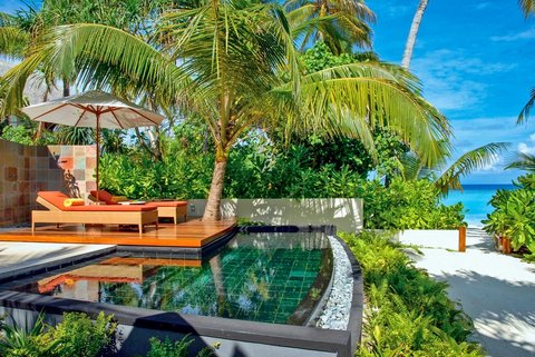 Malediven Insel Halaveli im Nord Ari Atoll: Urlaub am Strand in einer Villa am Meer