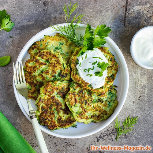 Low-Carb-Pancakes mit Kräutern und Quark-Dip