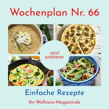 Wochenplan Nr. 66: Rezepte für Zucchini-Spaghetti mit Pesto, Quiche mit Champignons, Paprikasuppe ...