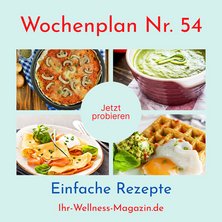 Wochenplan Nr. 54: Rezepte für Zucchini-Lauch-Suppe, Pfannkuchen mit Lachs, Pizza Diavola ...