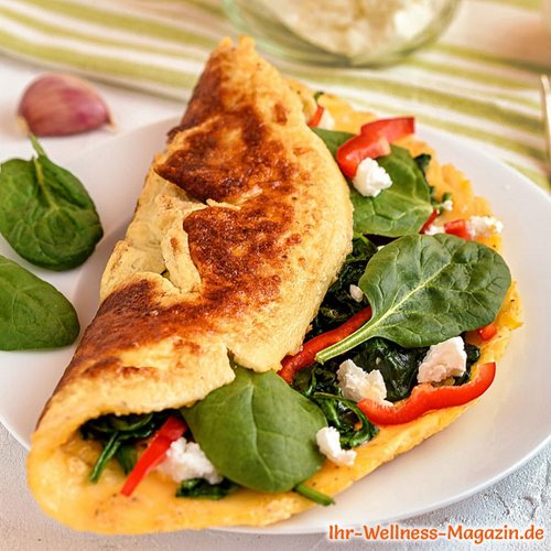 Low-Carb-Omelett mit Spinat, Paprika und Feta