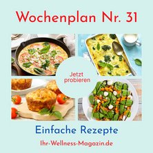 Wochenplan Nr. 31: Rezepte für Spinatsalat, Salami-Pizza, Käse-Muffins, Gemüse-Auflauf ...