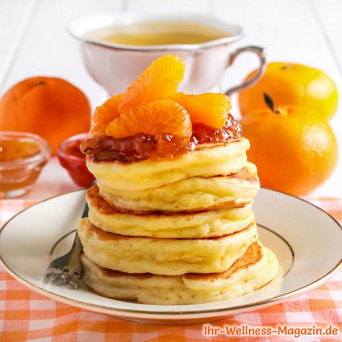 Low Carb Quark-Pancakes mit Mandarinen-Topping