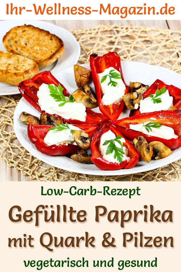Gefullte Low Carb Paprika Mit Quark Und Pilzen Gesundes Vegetarisches Hauptgericht