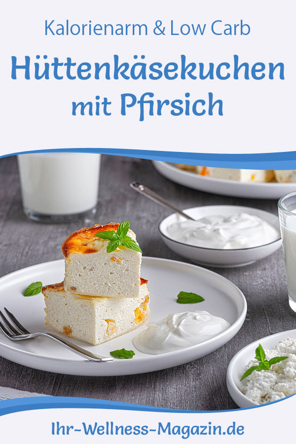 Kalorienarmer Hüttenkäsekuchen mit Pfirsich - leichtes Low-Carb-Rezept