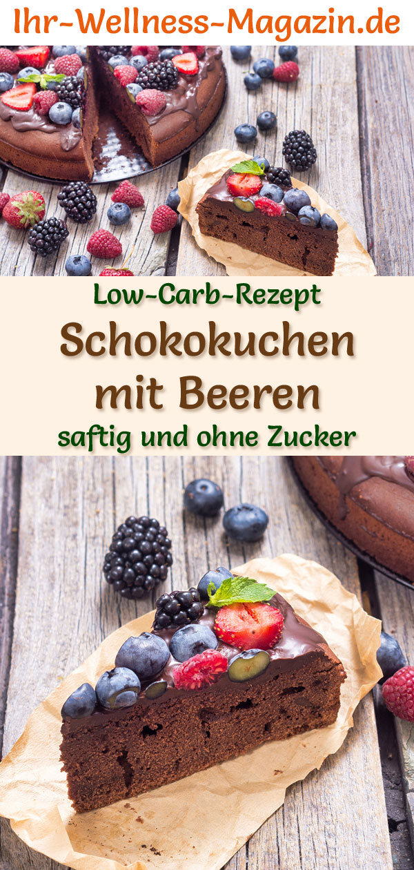 Low-Carb-Schokokuchen mit Beeren - Rezept ohne Zucker
