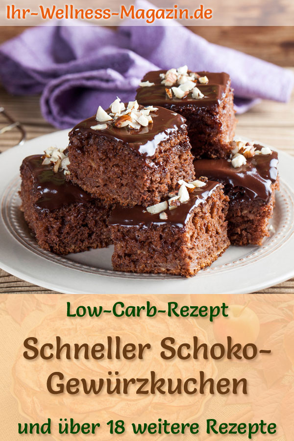 Schneller Low Carb Schoko-Gewürzkuchen mit Glasur - Rezept ohne Zucker