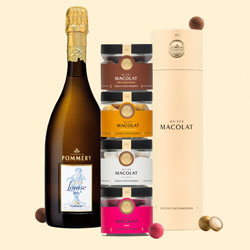 Pommery les Cuves Louise mit Macolat Milk Chocolate u. a. 